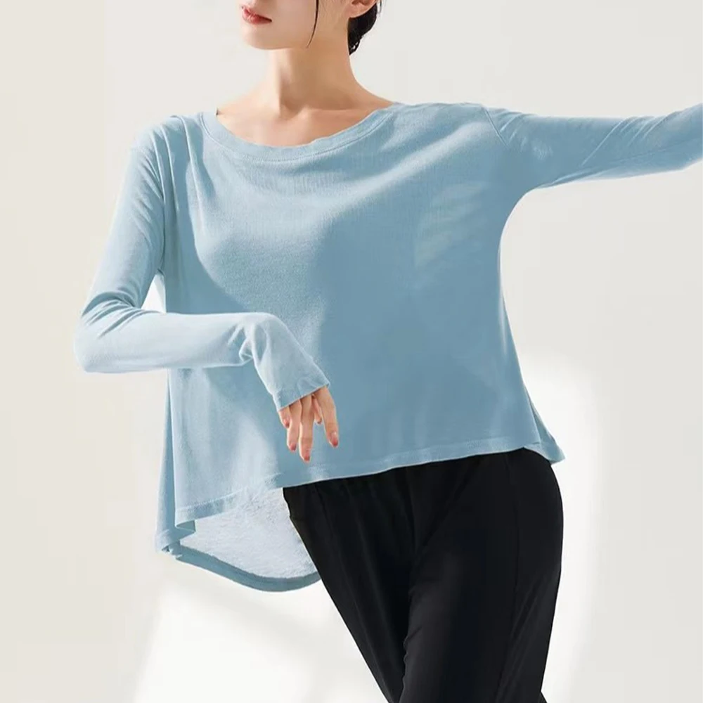 Womern Moder Dance Cover-Up Female Ballet Loose Long Sleeve Top Soft Breathable Classical Dance Yoga Jogging Girl Workout Shirts