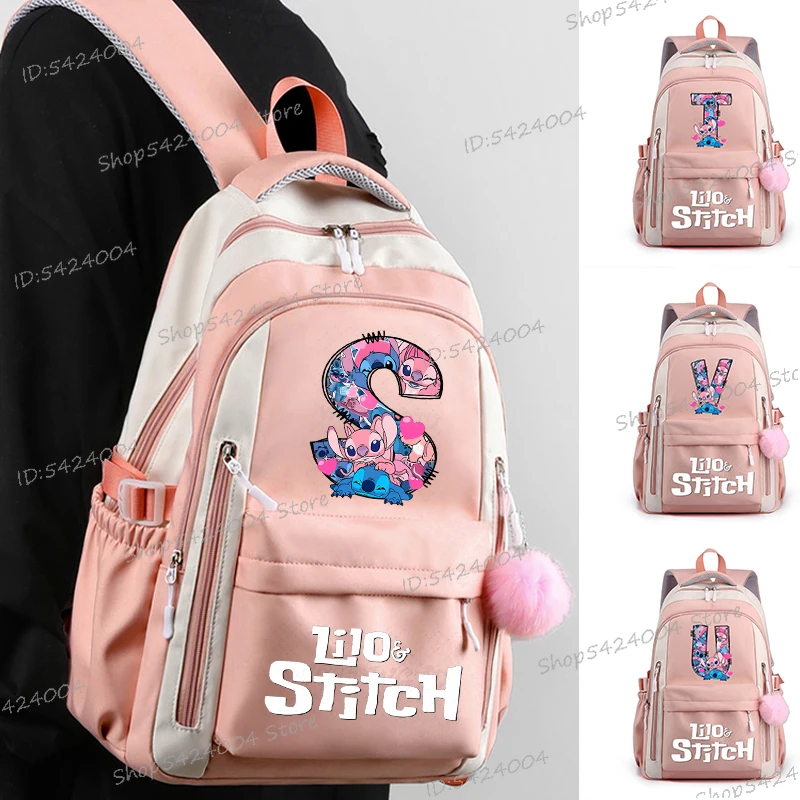 

Аниме Disney Stitch Letter A-Z школьный рюкзак детский подростковый досуг простые школьные сумки студенческие сумки для книг аниме рюкзак подарок