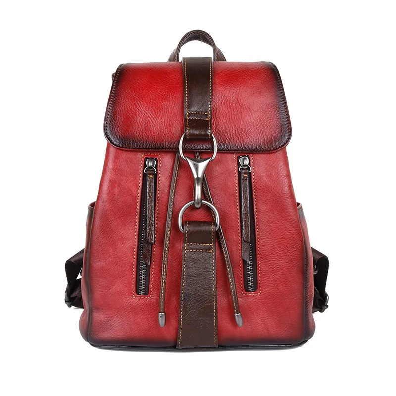 

Vintage Women Genuine Leather Backpack Retro Luxury Female Travel Bags Fasion Ladies Real Cow Leather Shoulder Bag