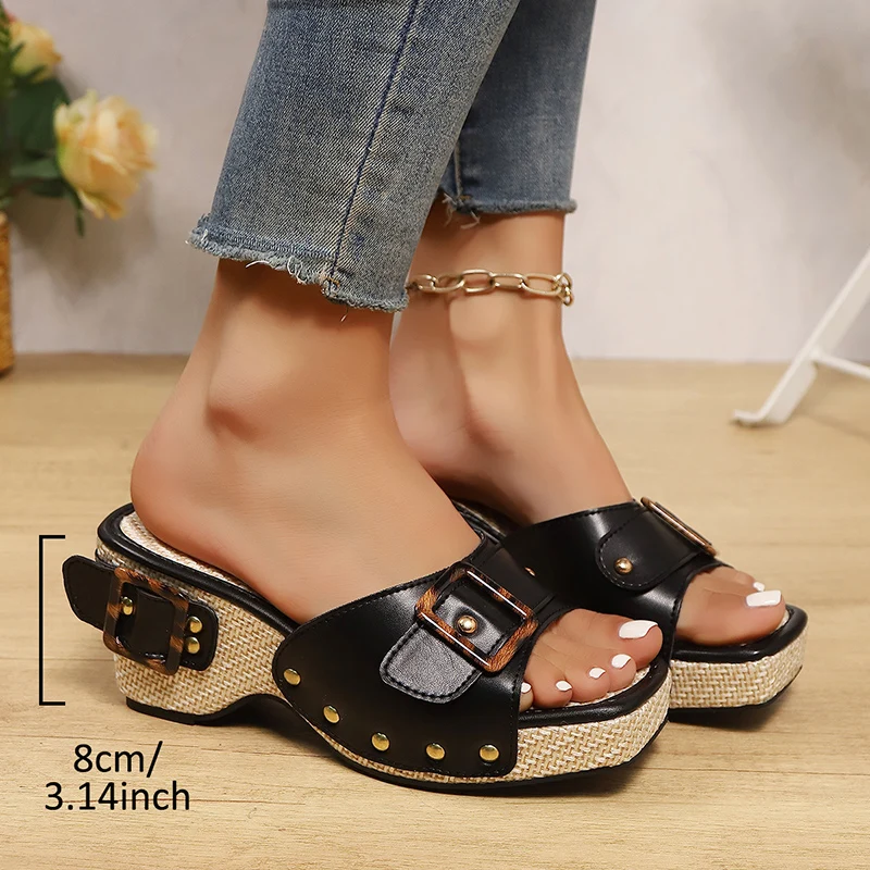 

Women's Slippers Summer Wedgs Platform Sandals Fashion Square Head High-heeled Sandals for Women Casual Slippers Sandalias Mujer