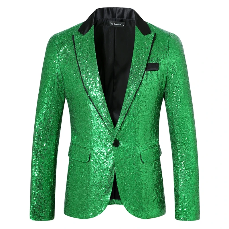 New Men Luxury Sequin Suit One Button Jacket Red / Black Fashion Singer Host Wedding Prom Party Stage Performance Dress Blazer - view 6