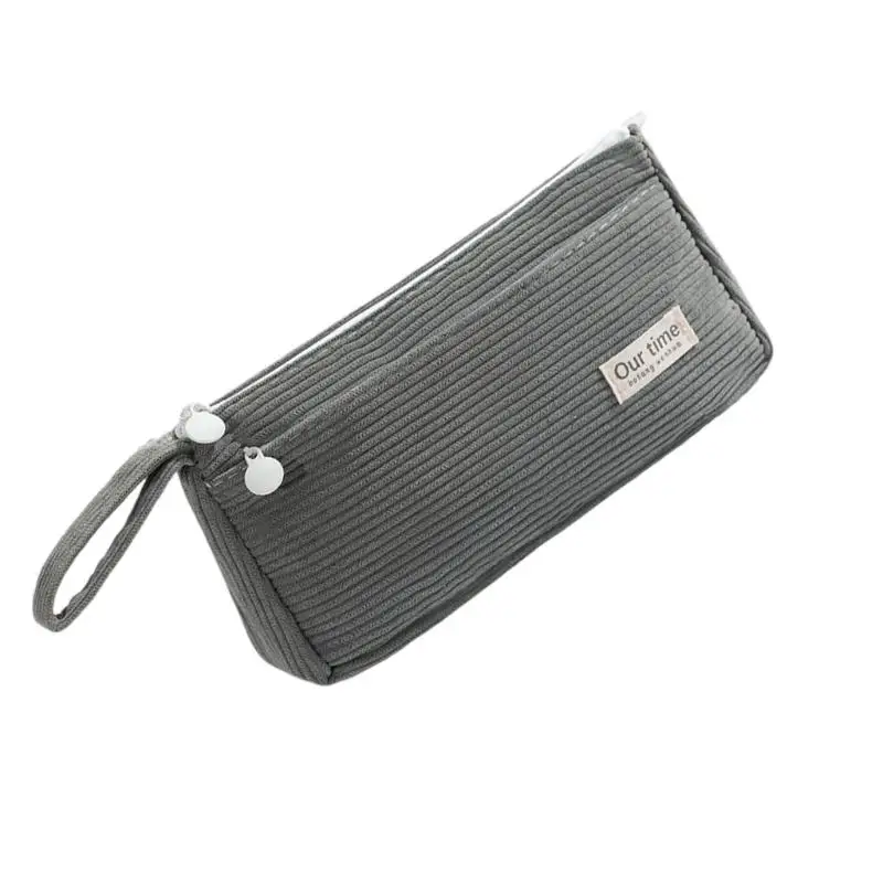 Y1UB Corduroy Pencil Case 2 Compartment Light Weight Pen Pouches Big Capacity Pencil Bag Travel Makeup Bag for Girl Women