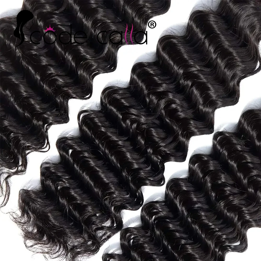 Bundles de cheveux humains brésiliens Deep Wave, 100% cheveux humains, cheveux Remy noirs naturels, bouclés, 3 faisceaux