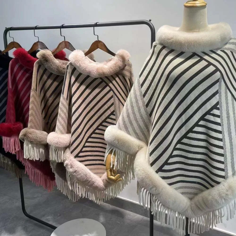 

2025 high quality fashion Autumn Winter Warm Shawl Striped Ethnic Style Knitting Coat