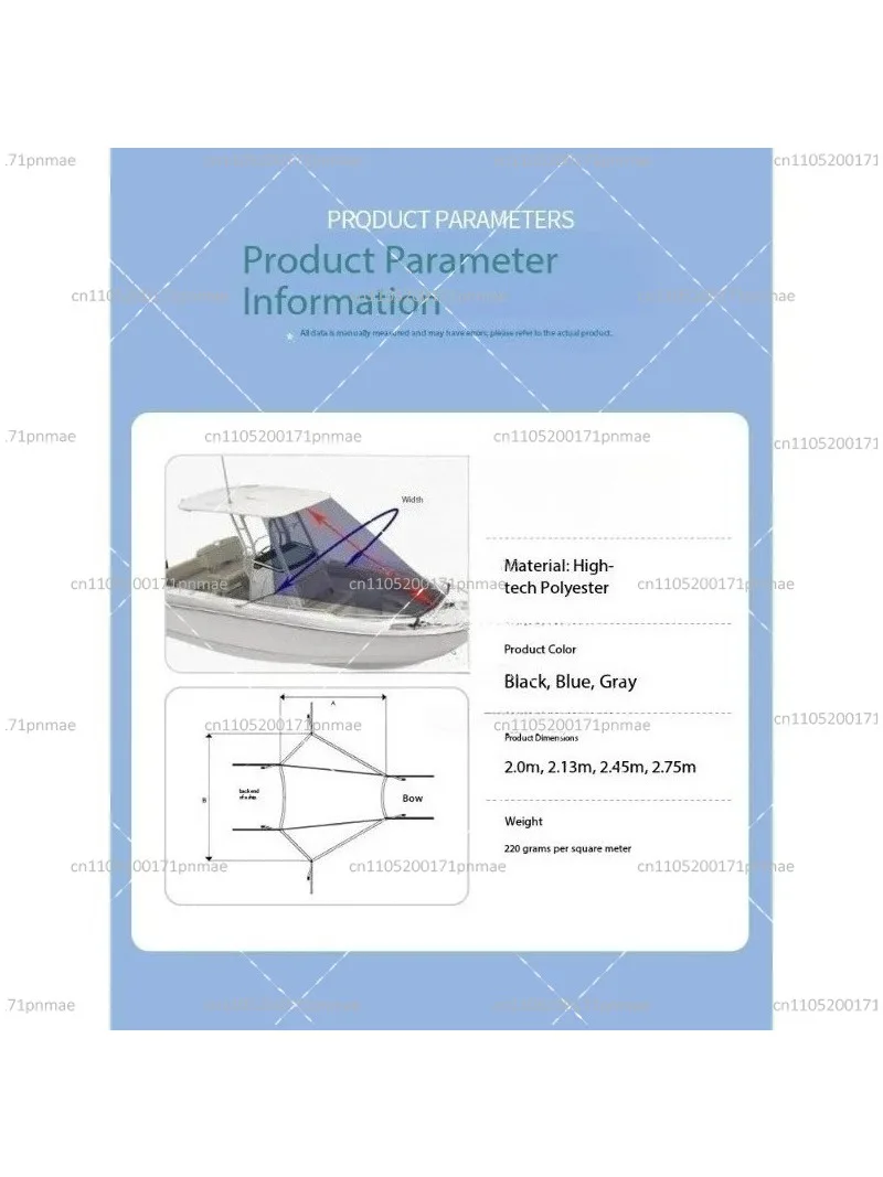Waterproof Yacht T-Shaped Bow Awning, Rainproof Sunscreen Canopy Easy Storage for Fishing Boat Ship