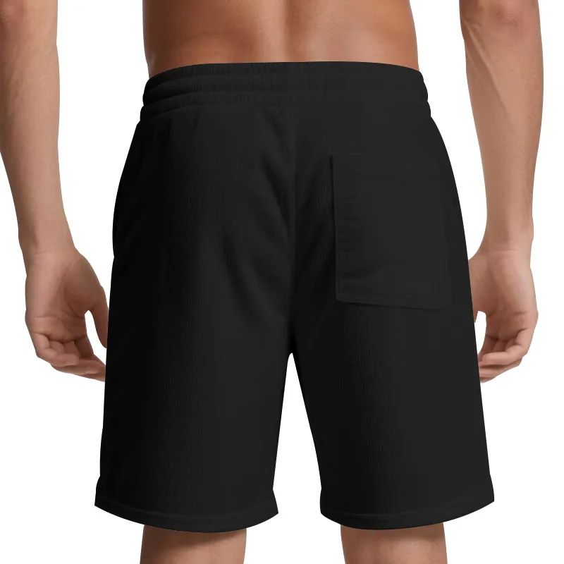 Verão masculino cor sólida rendas até calças esportivas veludo simples shorts de cinco pontos masculino casual respirável listra vertical shorts