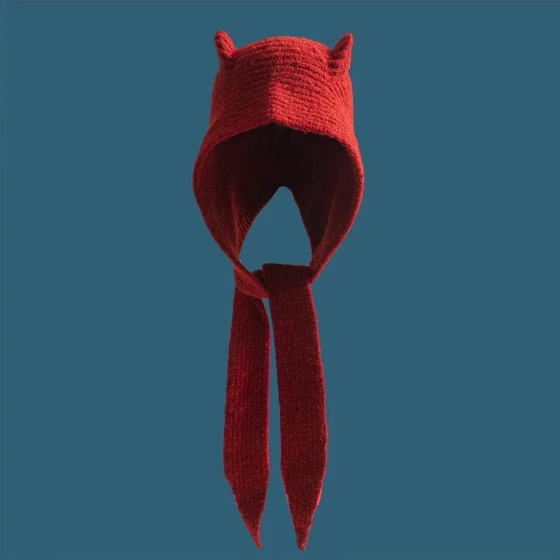 Korean Version of The Niche Scarf Knitted Balaclava Hat Women's Autumn and Winter Warm Versatile Retro Christmas Red Wool Cap