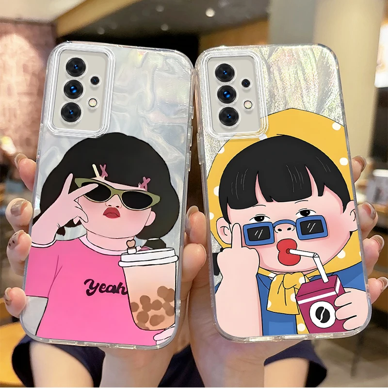 Cool Girl Wearing Sunglasses Cartoon Phone Case for Samsung Galaxy S24 S23 S22 S21 Plus Ultra A73 A72 A71 A55 A54 A53 Back Cover