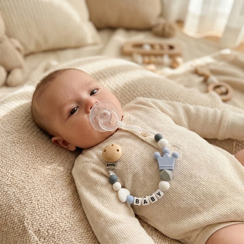 2026 Personalized Pacifier Clip Custom Name Silicone Crown Baby Teether Holder BPA Free Infantile Soother Chain Baby Shower Gift