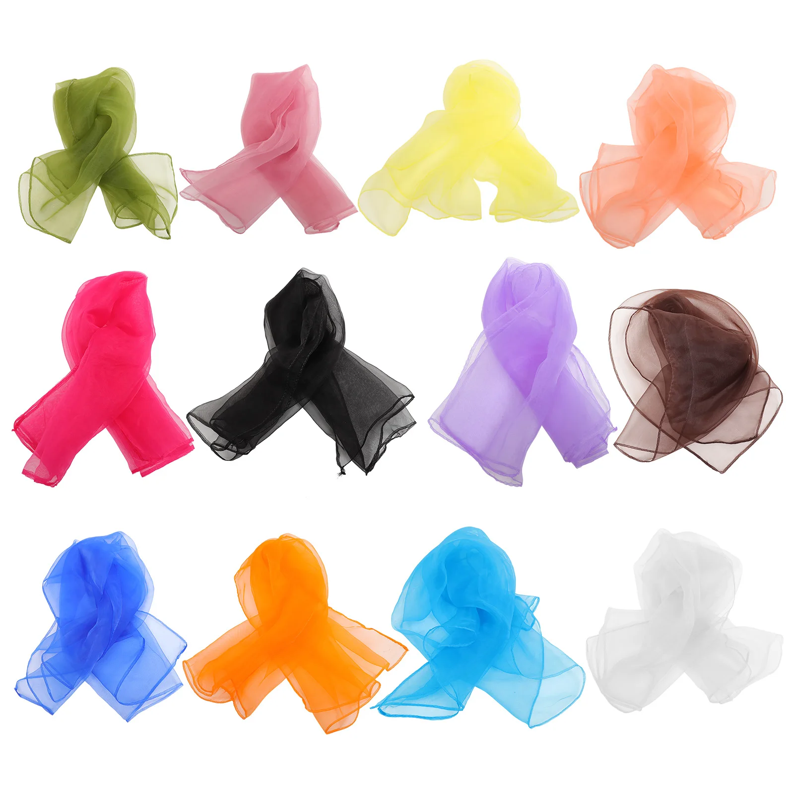 

12pcs Dance Scarves Multi-Color Square Scarves For Juggling Play Acrobatic Accessories Props Solid Rayon Creative