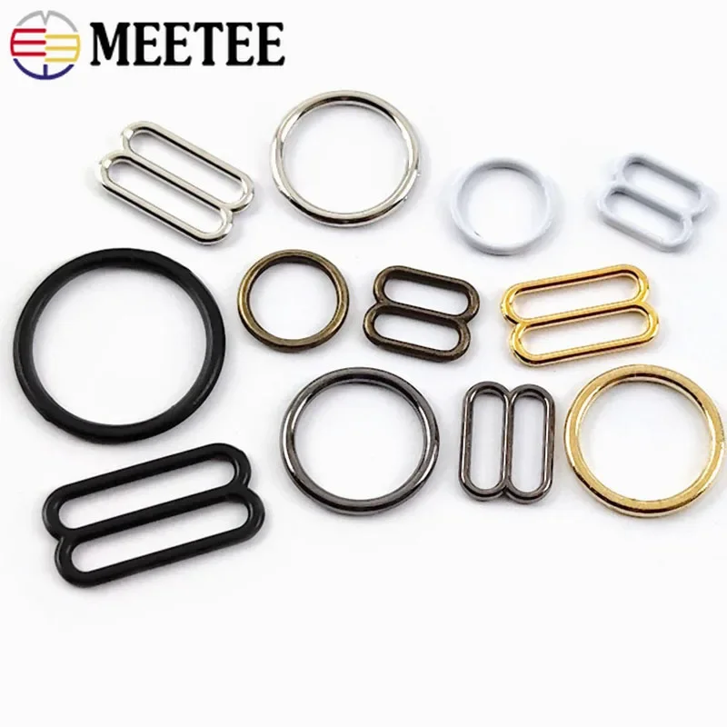 50Sets Metal O Ring Buckles for Bra Underware Strap Tri-glide Slider Clasp 6-20mm Bikini Button Hooks DIY Sewing Accessories