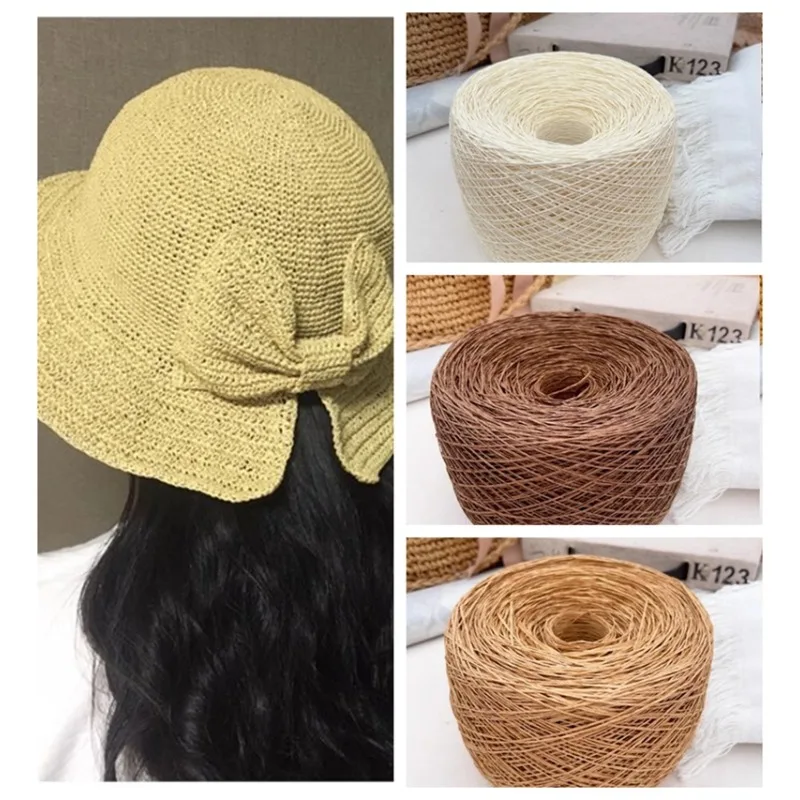 Hilo de rafia de papel fino de 250g para tejer a mano, sombreros de verano, sandalias artesanales, bolsas con gancho de paja DIY, hilo de hierba suave, blanco y rojo