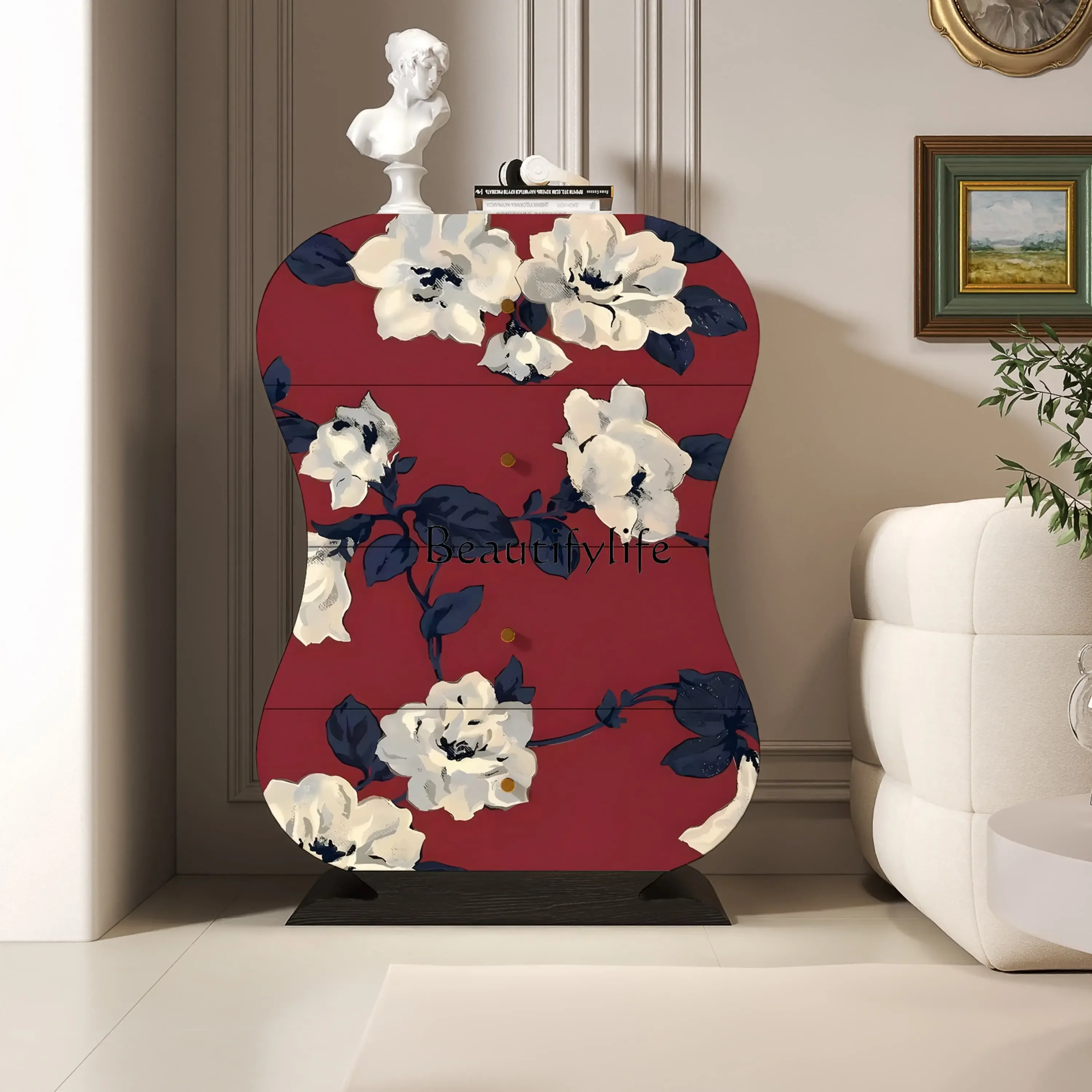 

ls 51 French Chinese painted solid wood four-chest cabinet, living room, homestay wall locker