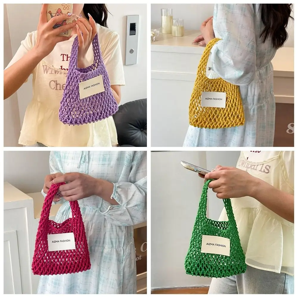

New Summer Straw Crochet Bag Leisure Vacation Beach Hollow Handbag Solid Color Casual Woven Totes Bag Travel