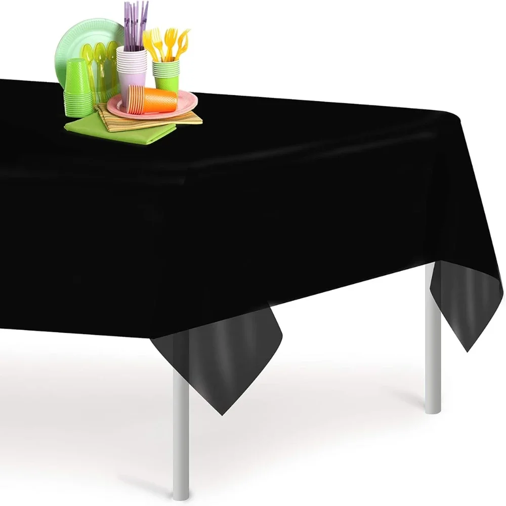 Black 54x108Inch Tablecloth Disposable Plastic Tablecloths Rectangle Solid Color Smooth Table Covers for Wedding Birthday Party