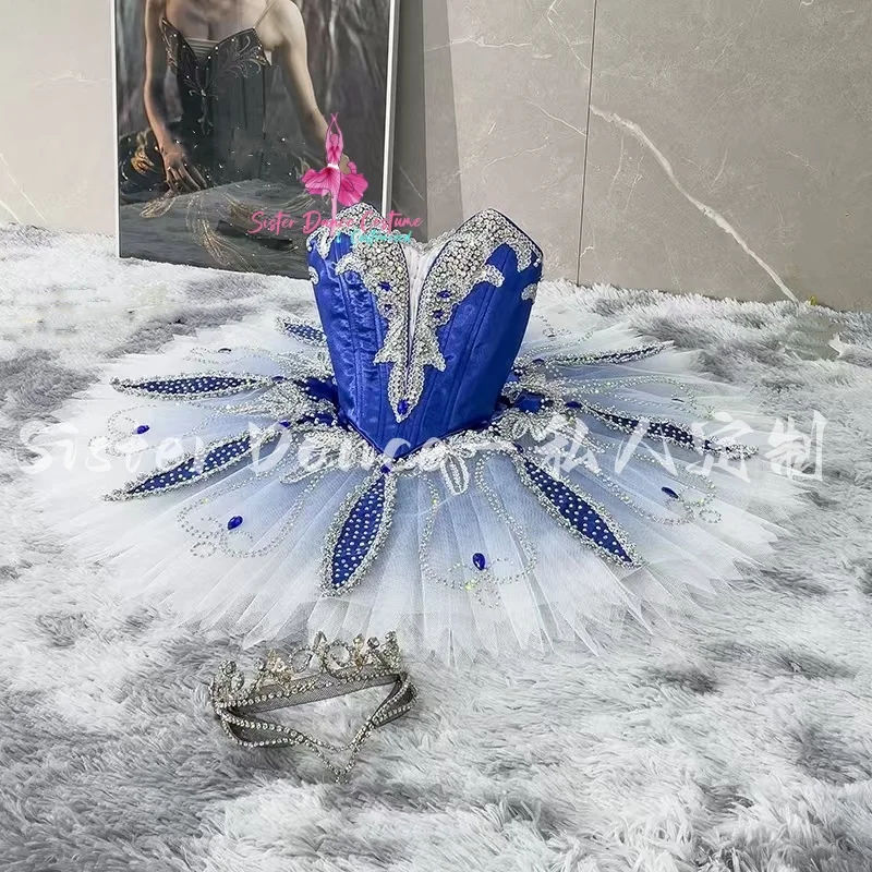 2024 New Professional custom variation ballet tutu dress children blue bird adult grade competition costume flash drill