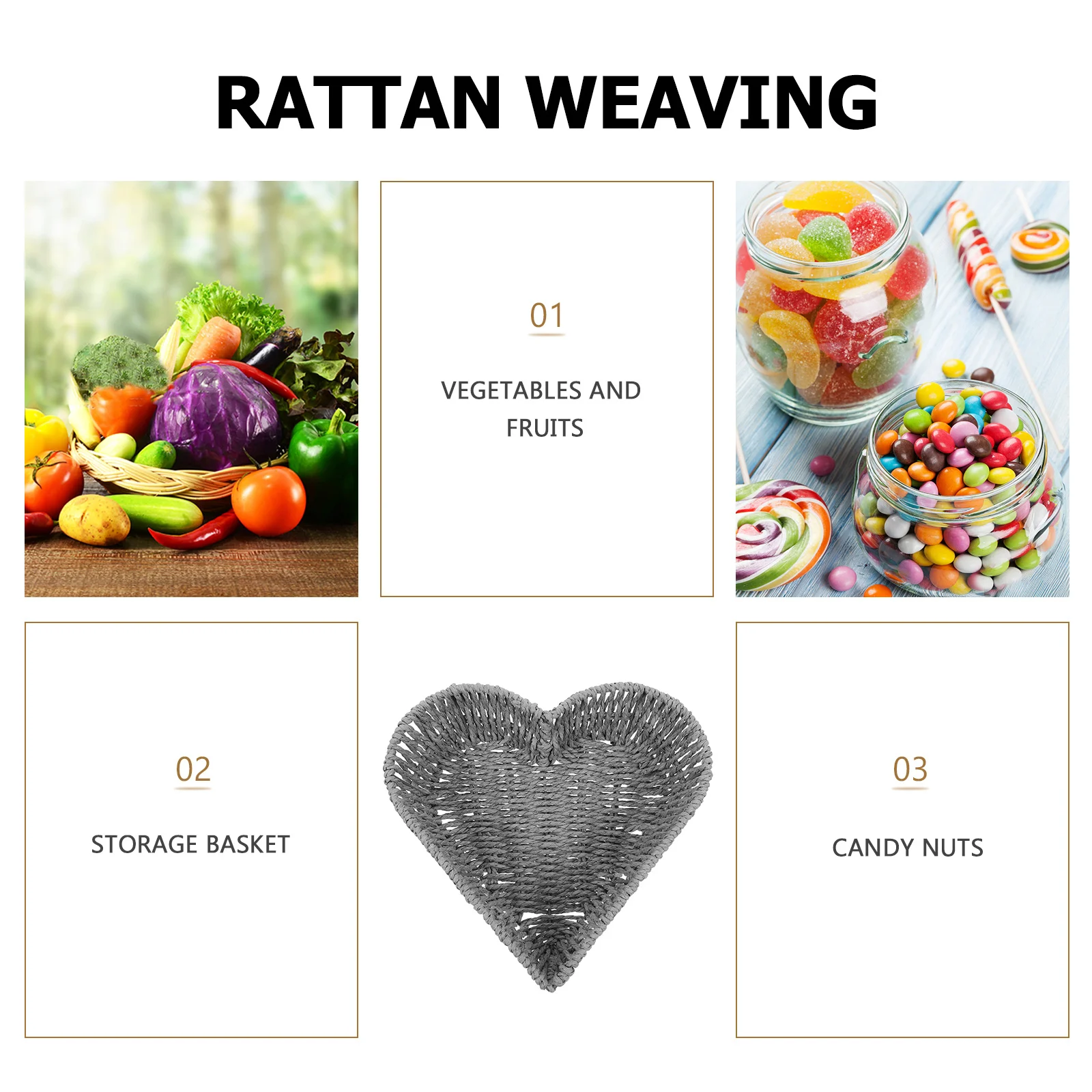 

Storage Basket Heart Shaped Paper Rope Woven Bread Fruit Organizer Desktop Large Capacity Multifunctional Storage Holder Kitchen