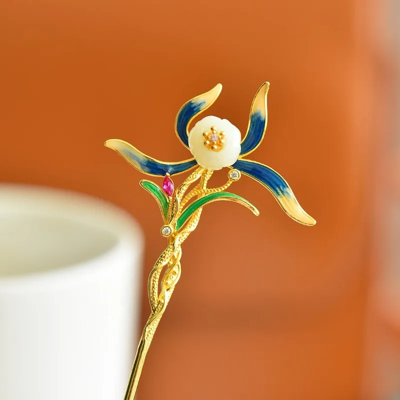 Chinese Style Rich Flower Enamel Headdress Hairpin S925 Natural and Tianyu Miao Pin Chinese Clothing Jewelry Gifts Hmong Jewelry