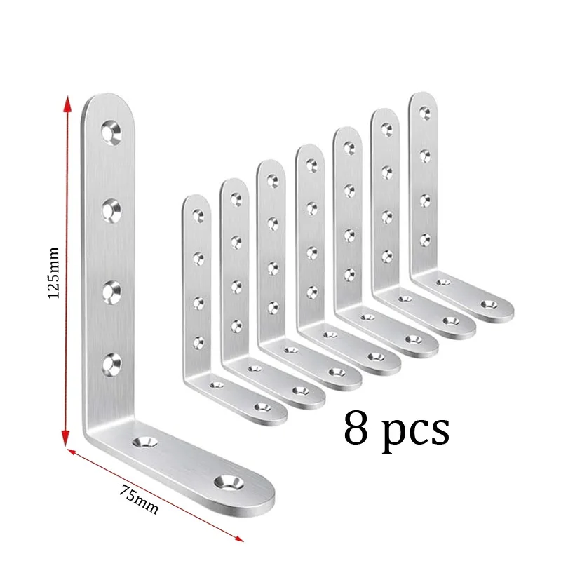 8pcs Brackets Shelves Heavy Duty Stainless Steel L Shaped Bracket Corner Brace Joint Right Angle Bracket Wall Hanging Bracket