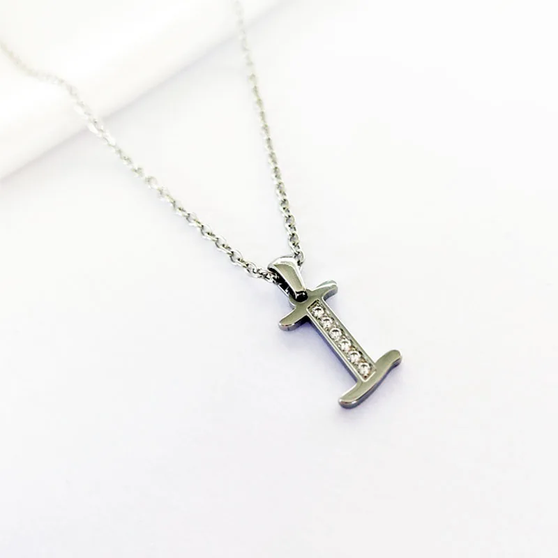 Solid Titanium Large Shine Alphabet Letter Pendant Inlaid with White Zircon DIY Accessory Jewelry Making Alphabet Necklace Best