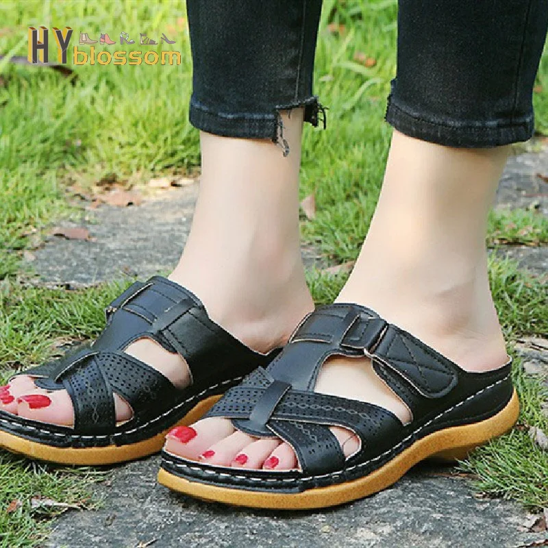 Vrouwen Wig Slippers Premium Slippers Vintage Anti-Slip Casual Vrouwelijke Platform Retro Schoenen Orthopedische Sandalen Vrouw Slippers