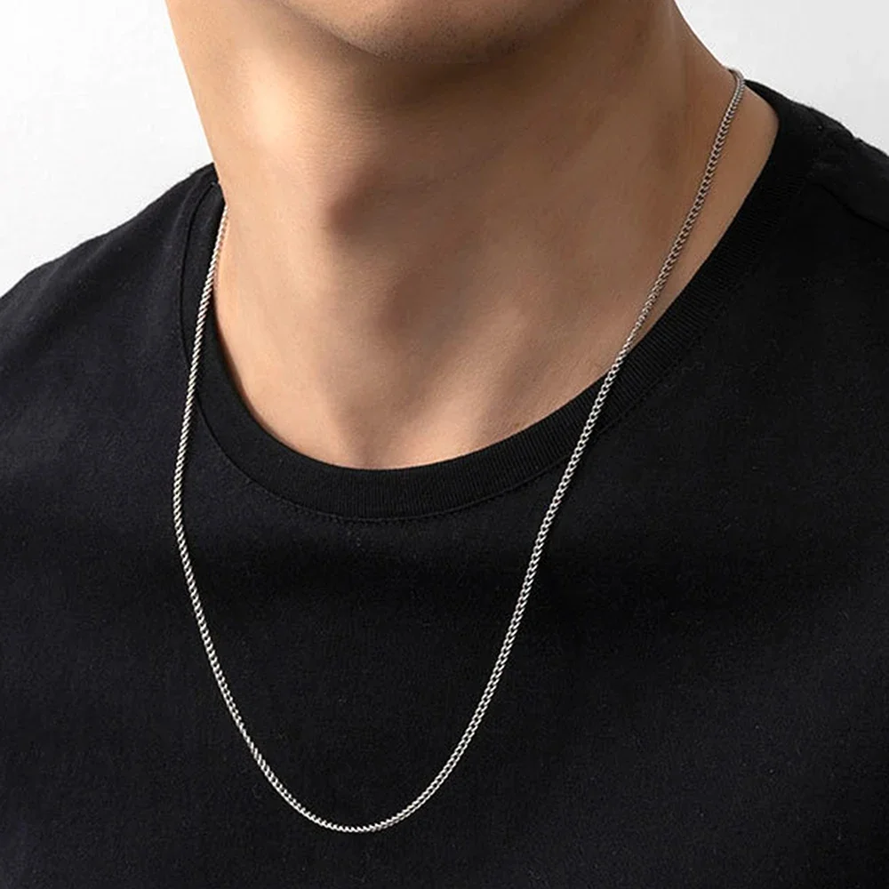 Naszyjnik ze stali nierdzewnej w kolorze złota dla mężczyzn Długi łańcuszek Choker Mężczyźni Kołnierz na szyję Koronkowy wisiorek Diy Srebrny kolor Sznurek Lobster