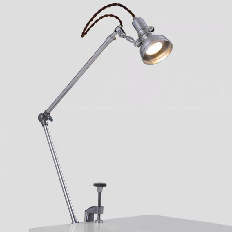 

American Style Chrome Metal Long Arm Desk Light EU AU US Plug Adjustable Angle For Bedroom Table Study Reading