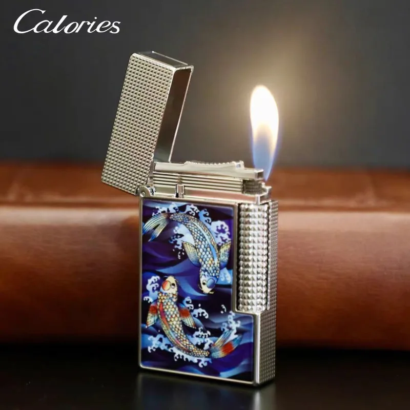 Calorie Langsheng Inflatable Lighter Metal Painted Koi Side Sliding Grinding Wheel Steel Sound Cigarette Lighting Tool Business