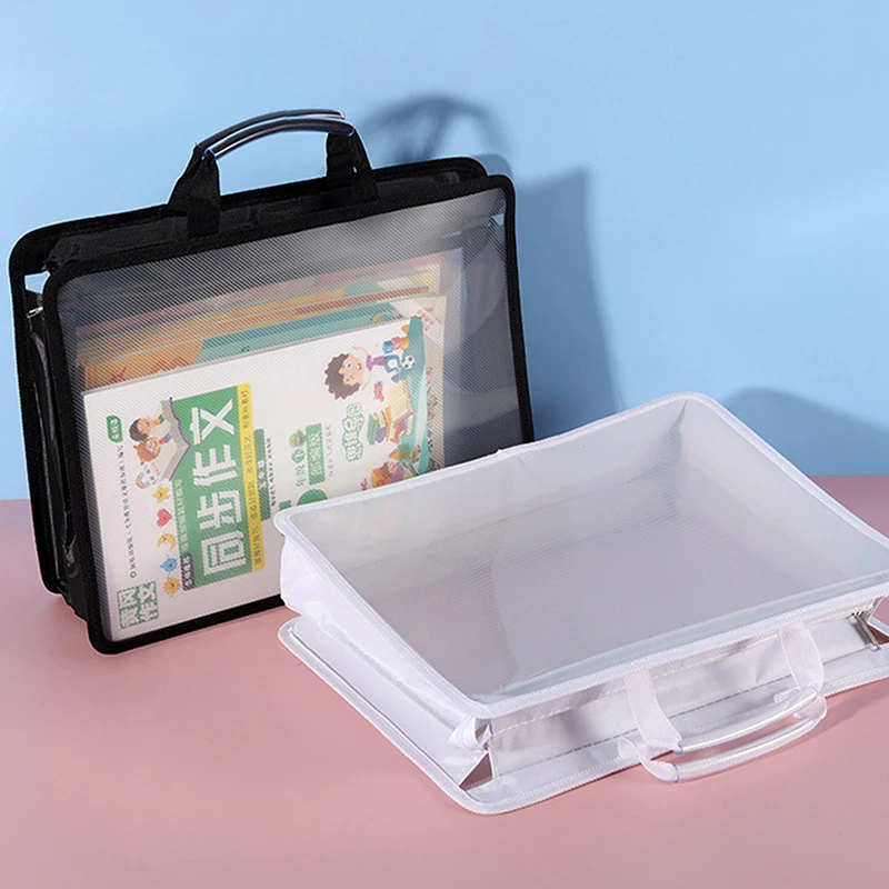 

Y Transparent A4 File Handbag Large Capacity Waterproof Documents Students Business Portable Double Layer Zipper Storage Bags