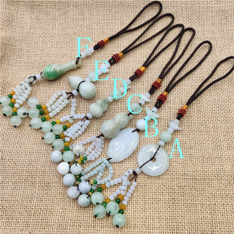 1pcs Natural Jade Safety Chain Keychain Gemstone Beads Pendant Decoration Handmade Gift car Bookbag Beaded Pendant wholesale