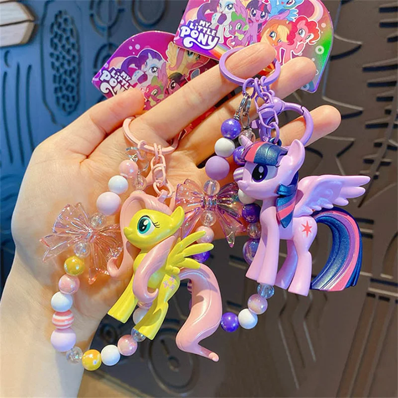 My Little Pony Bead Keychain Twilight Sparkle Pinkamena Diane Pie Fluttershy Rarity Rainbow Dash Cartoon Toy Bag Accessories