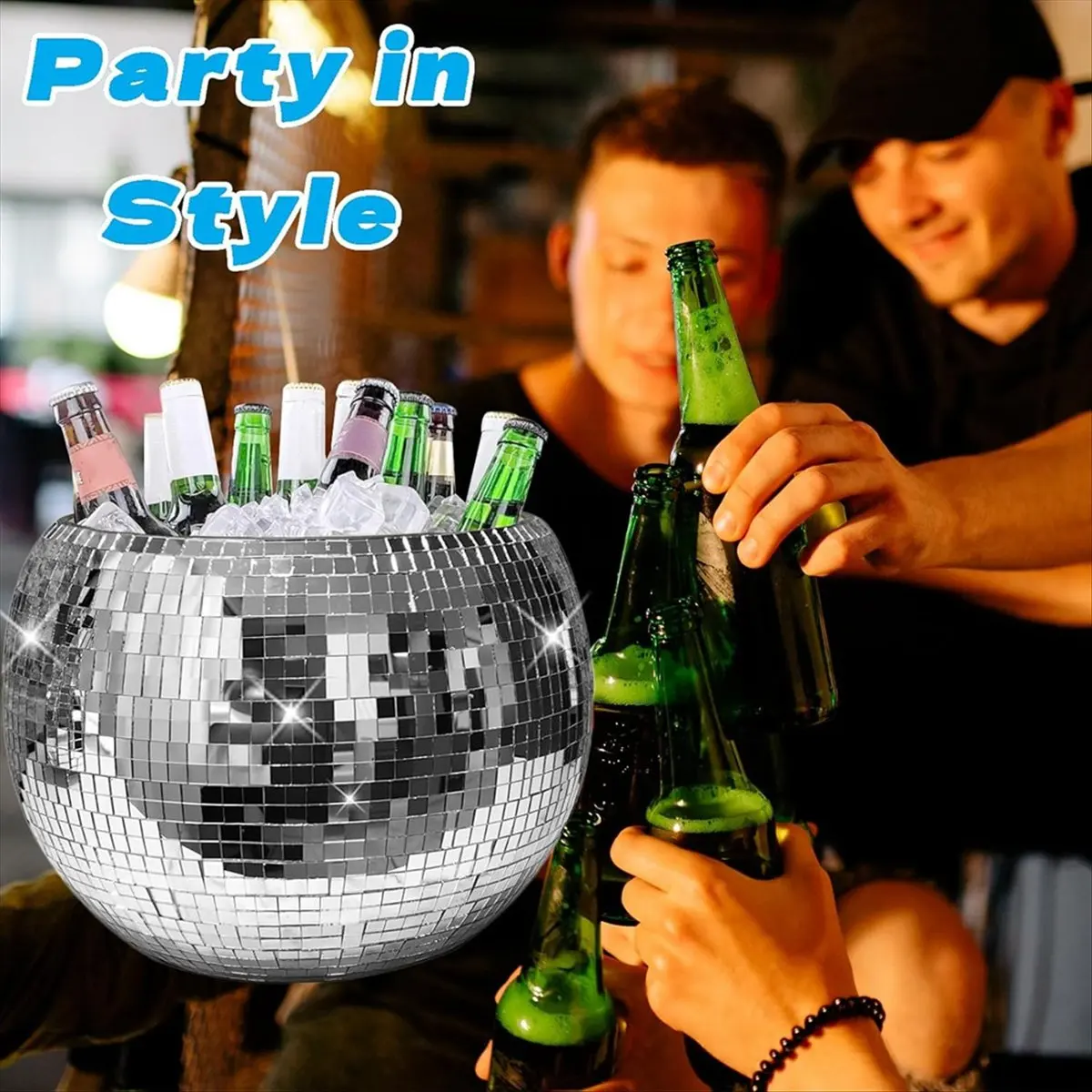 

KSOL 10-дюймовое серебристое зеркальное ведро для льда в форме диско-шара, блестящий охладитель для вина, напитков, домашнего бара, для вечеринок