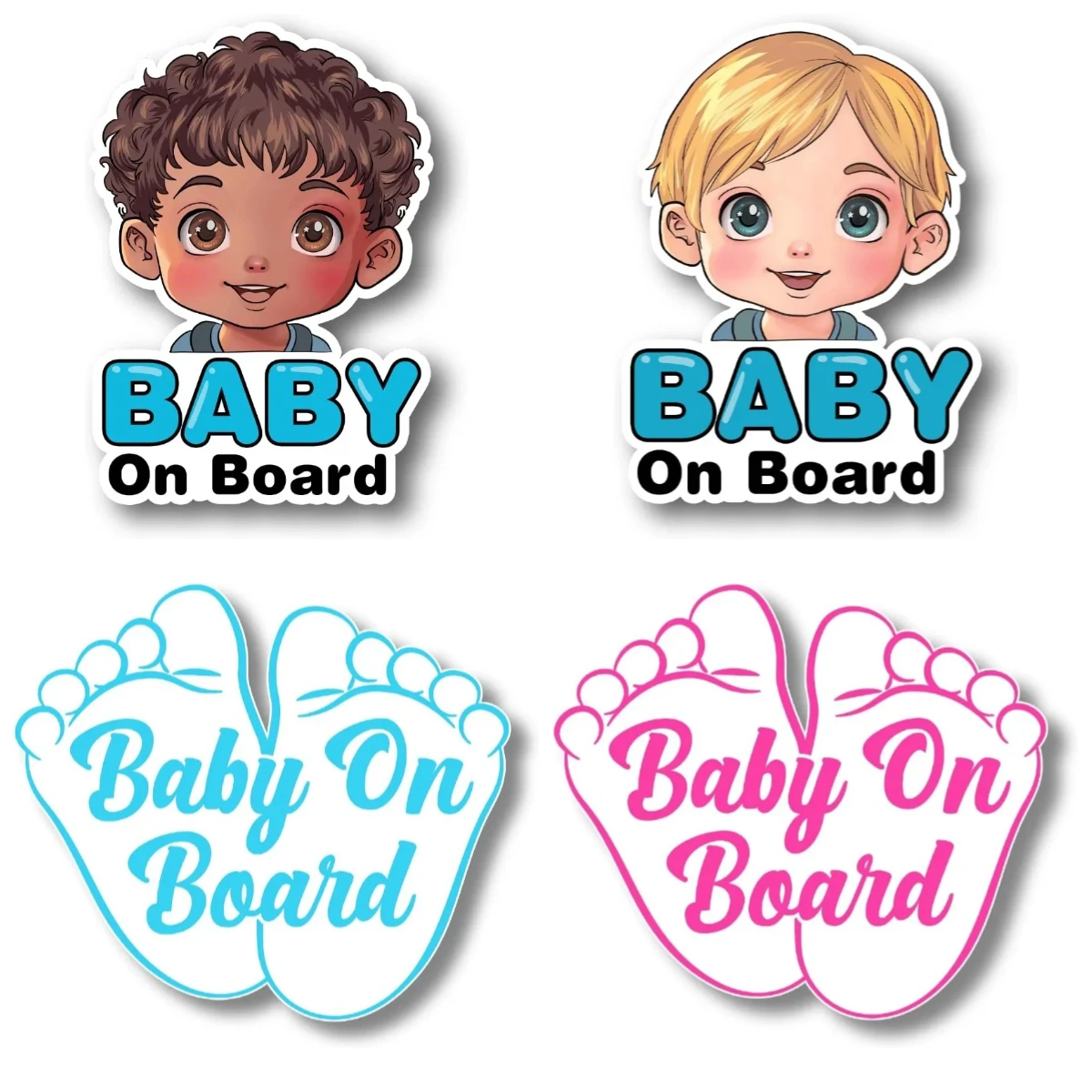 Custom Cartoon Baby on Board Sticker PVC Reflective Safety Sign for Car Windows Blue Boy