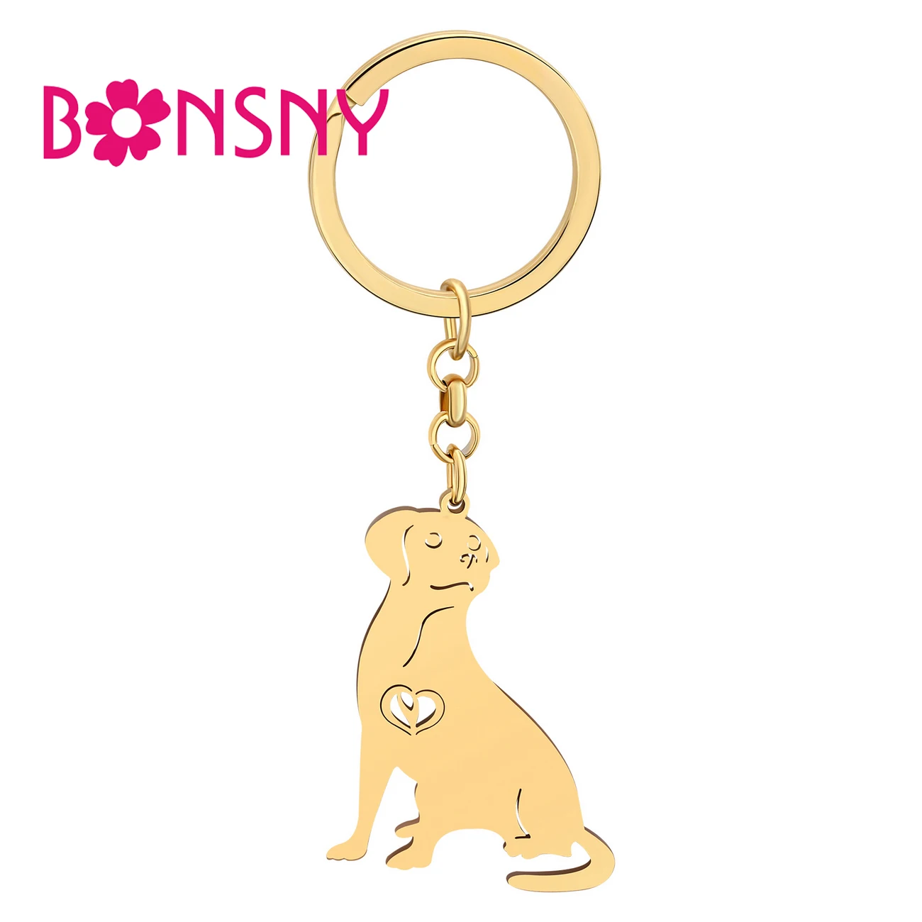 Bonsny Pendant Keychains Stainless Steel Gold-plated Labrador Retriever Dog Cute Puppy Pet Animals Jewelry For Women Charms Gift