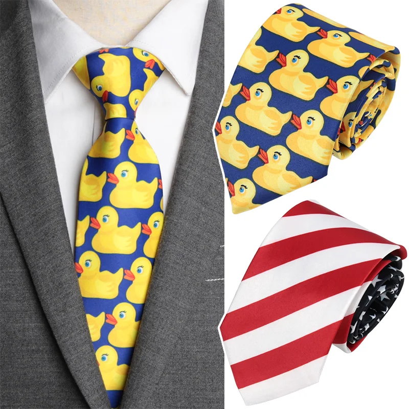 Cute 8cm Navy Blue Necktie American/USA Tie Flag Ties Yellow Duck Printed Patterns Soft Ties Wedding Celebration Accessory Gifts