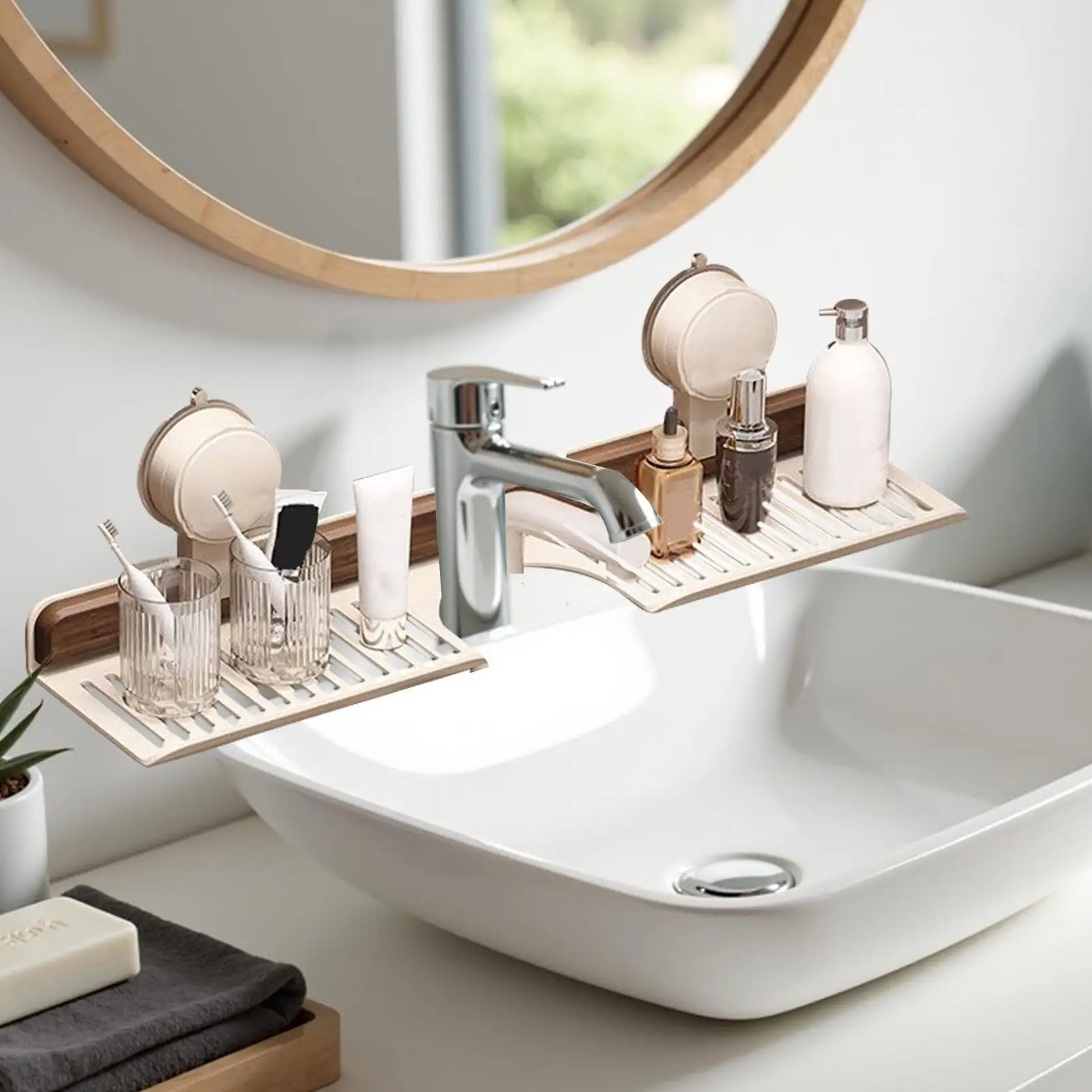 

Полка для ванной комнаты, органайзер над полкой для раковины, присоска для ванной комнаты, стеллаж для хранения крана без сверления, расческа, губка для макияжа