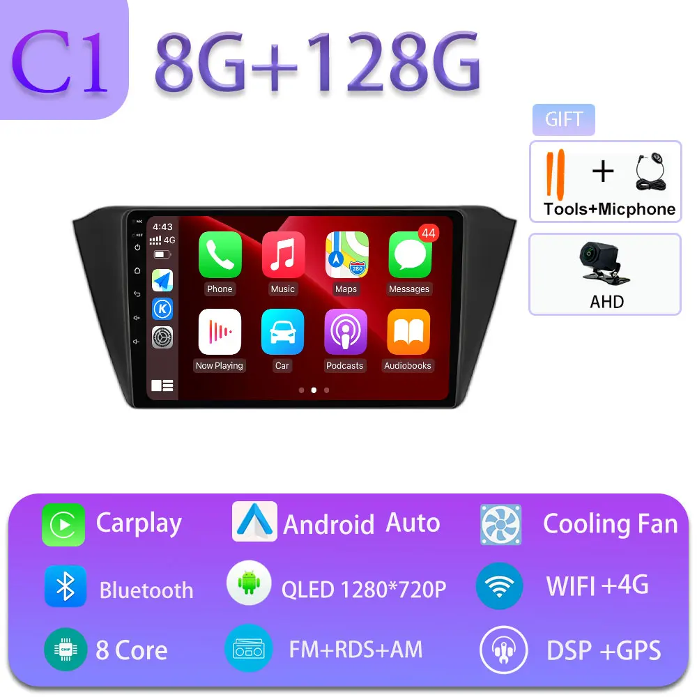 Android 16 Carplay Auto voor Skoda Fabia 3 III 2015-2019 GPS Navigatie DSP Autoradio Multimedia Videospeler Stereo WIFI BT