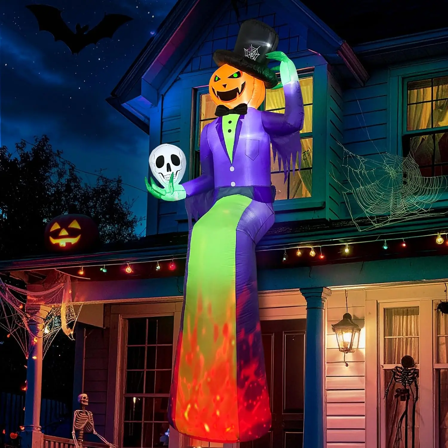 10FT Giant Halloween Inflatables Sitting Pumpkin Man Decor Eye-Catching Blow up Yard Halloween Decorations for Outdoor Holiday