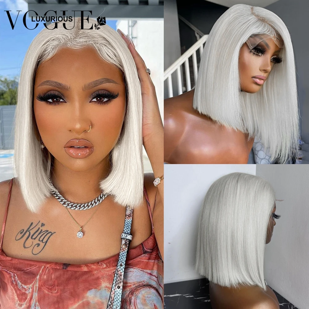 

13x4 Platinum Blonde Lace Front Wig Brazilian Human Hair Transparent Short Bob Pixie Cut Glueless Closure Wigs Preplucked