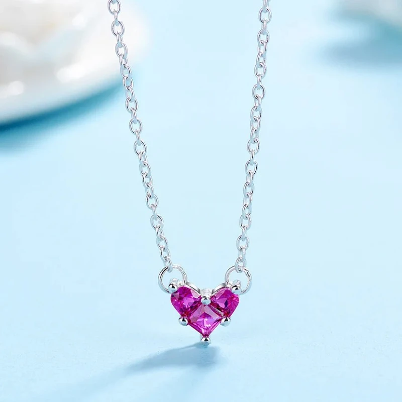 

Hot Sale Female 925 Sterling Silver Red Heart-shaped Love Pendant Necklace Chain Necklaces for Women Chain Jewelry Wholesale