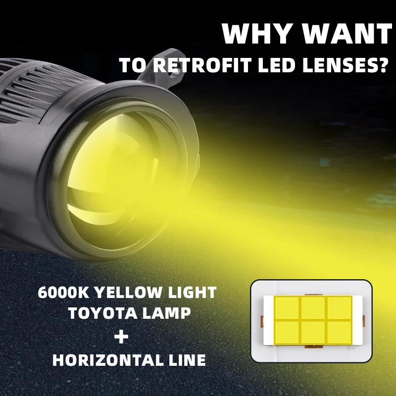 Dla Toyota 2.0 Inch Mini Projector Lens Bi LED Fog Lamp CSP Chip Yellow Light 3000K Led Fog Light Headlight — zdjęcie 4