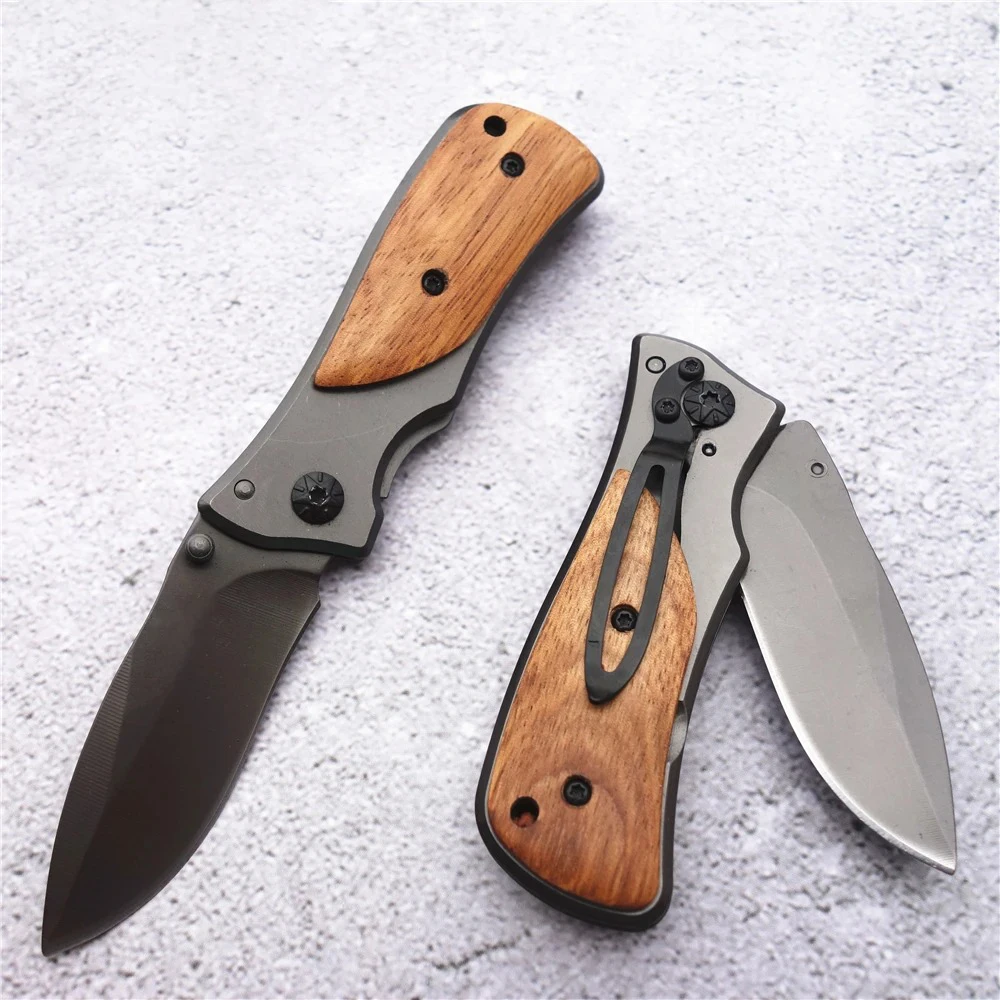 1pc, stainless steel wooden handle knife, high hardness pocket easy to carry fruit knife, outdoor camping hiking special