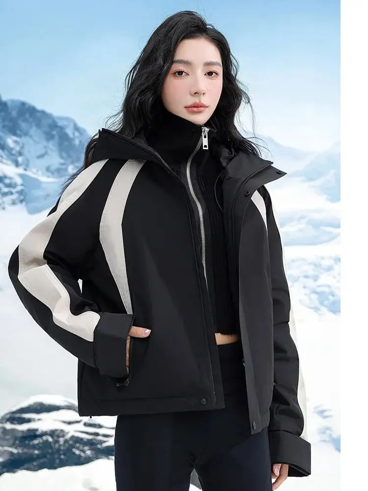 Winter Patchwork Down Jackets for Women High-End Hooded Casual White Duck Down Coats Loose Warm Parkas Women\'s Thicken Outwear