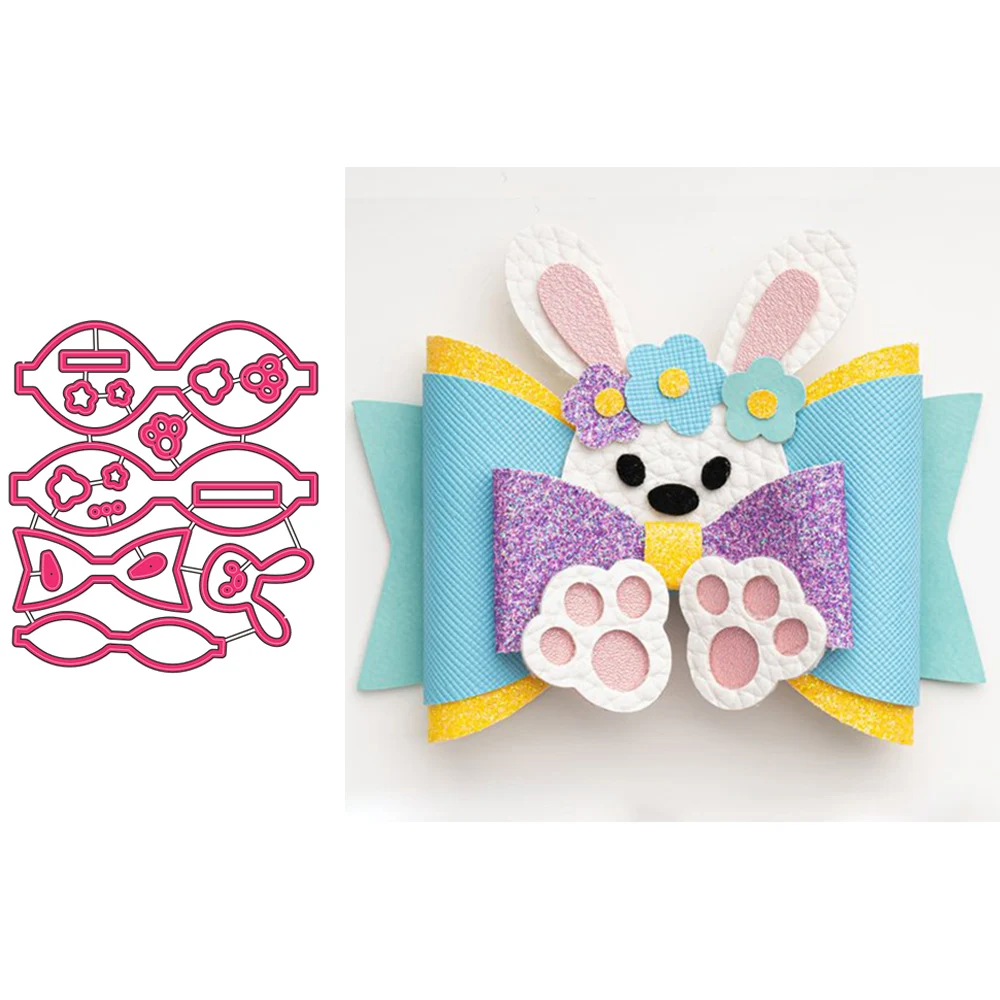 Easter Bunny Hair Bow Metal Cutting Dies Template Embossing for Faux Leather Handmade Craft DIY