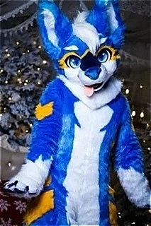 Disfraz de Mascota de Zorro, Perro, Husky de Pelaje Largo Blanco, Azul y Amarillo, Traje Peludo de Halloween, Atuendos de Dibujos Animados, Disfraz para Fiesta de Halloween