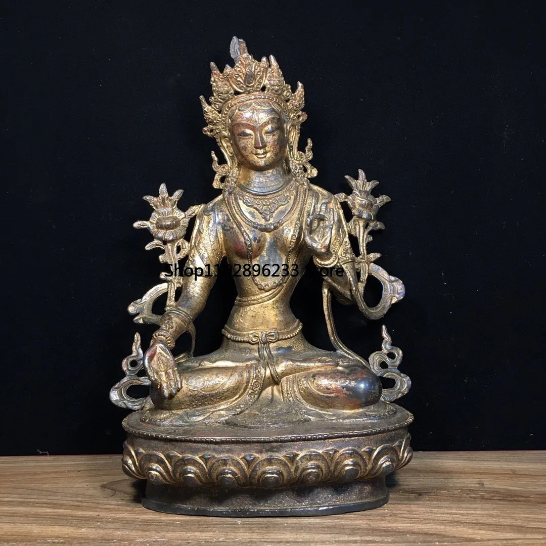 Tibetan brass mud gold cinnabar painted Guanyin whiteness mother seven eyes Buddha mother hall home goods ornaments 31cm