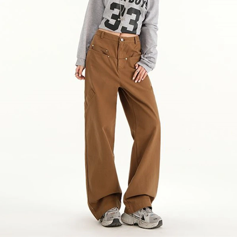 FINEWORDS ريترو جينز كوري غير رسمي للنساء ملابس الشارع جينز عالي الخصر مغسول Easymatch كامل طول واسع الساق من قماش الدنيم السراويل الفضفاضة #3