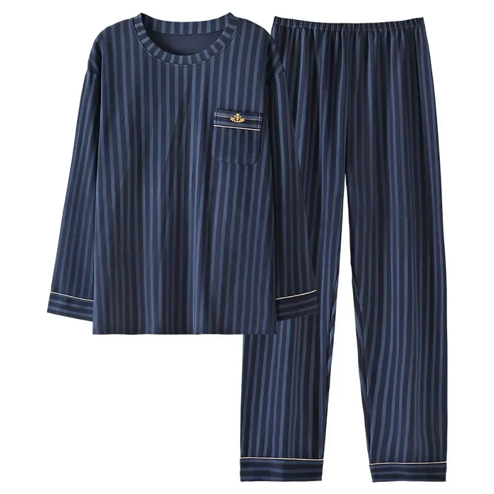 Fashion Comfortable 2023 Loungewear Autumn Spring Sets Neck Striped Men S For Cotton Sleepwear Male Pajama Casual