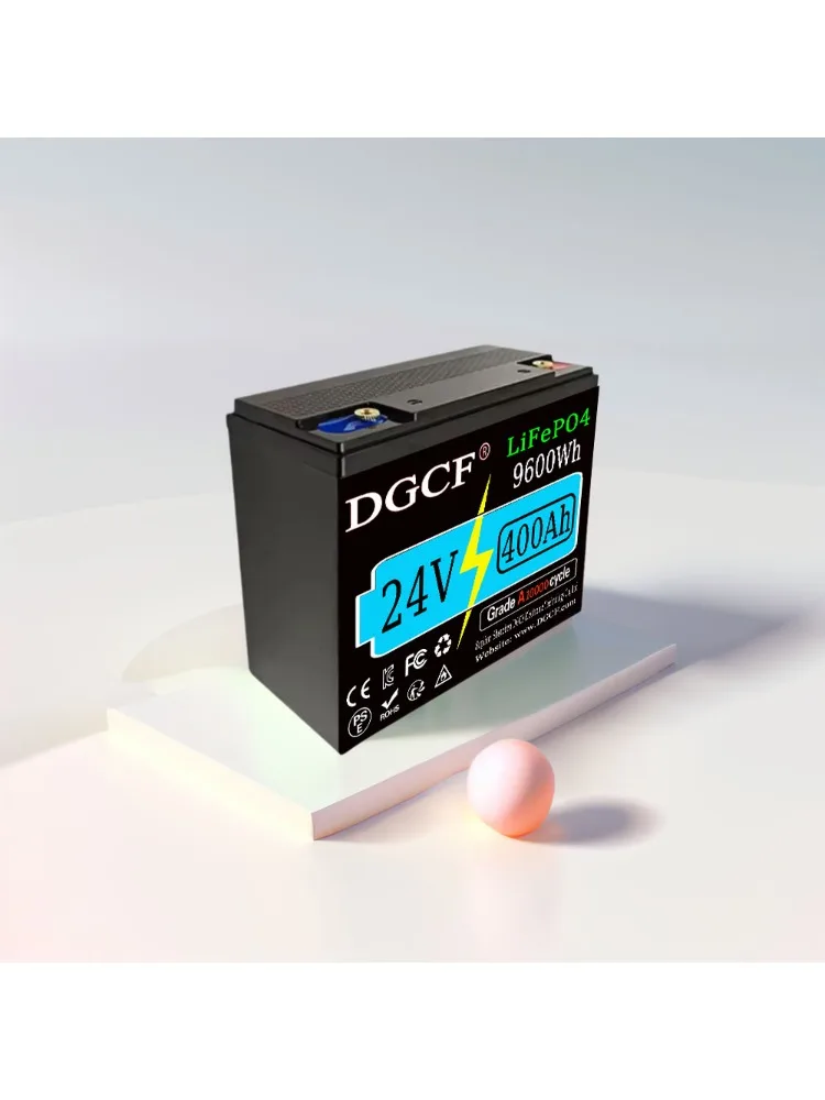 

DGCF 24V 400Ah LiFePO4 Lithium Battery Built-in 100A BMS,6000+ Cycle,Battery,Max.2560W Load Power,for RV, Solar,Overland