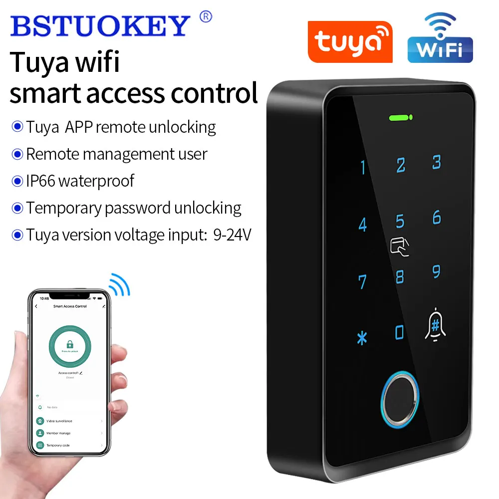 WiFi Tuya Fingerprint Access Control Keyboard Outdoor Waterproof Standalone RFID Keypad 125Khz 13.56MHz WG26 Smart APP Control